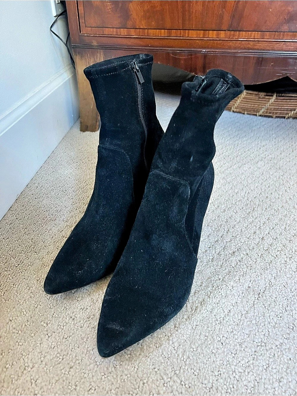Suede Loeffler Randall Pointed-Toe Heeled Ankle Boots - Picture 3 of 5